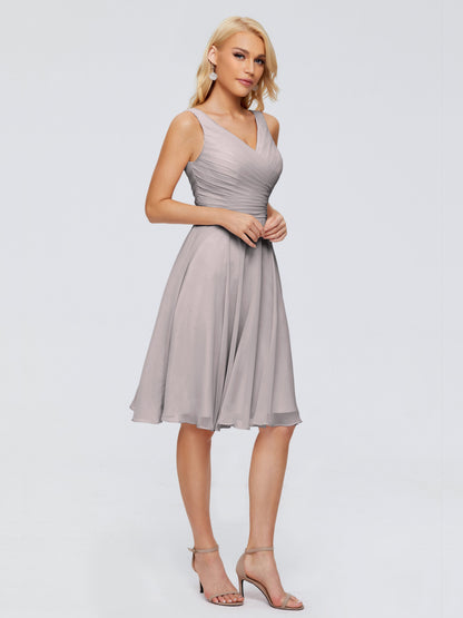 Jocelyn V-Neck Knee Length Chiffon Bridesmaid Dresses