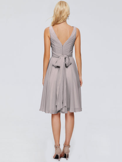 Jocelyn V-Neck Knee Length Chiffon Bridesmaid Dresses