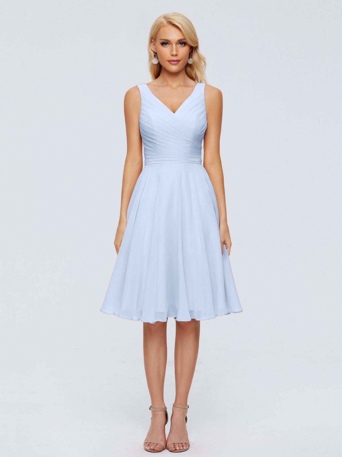 Jocelyn V-Neck Knee Length Chiffon Bridesmaid Dresses