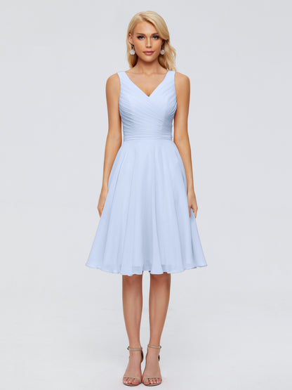 Jocelyn V-Neck Knee Length Chiffon Bridesmaid Dresses