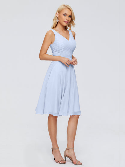 Jocelyn V-Neck Knee Length Chiffon Bridesmaid Dresses