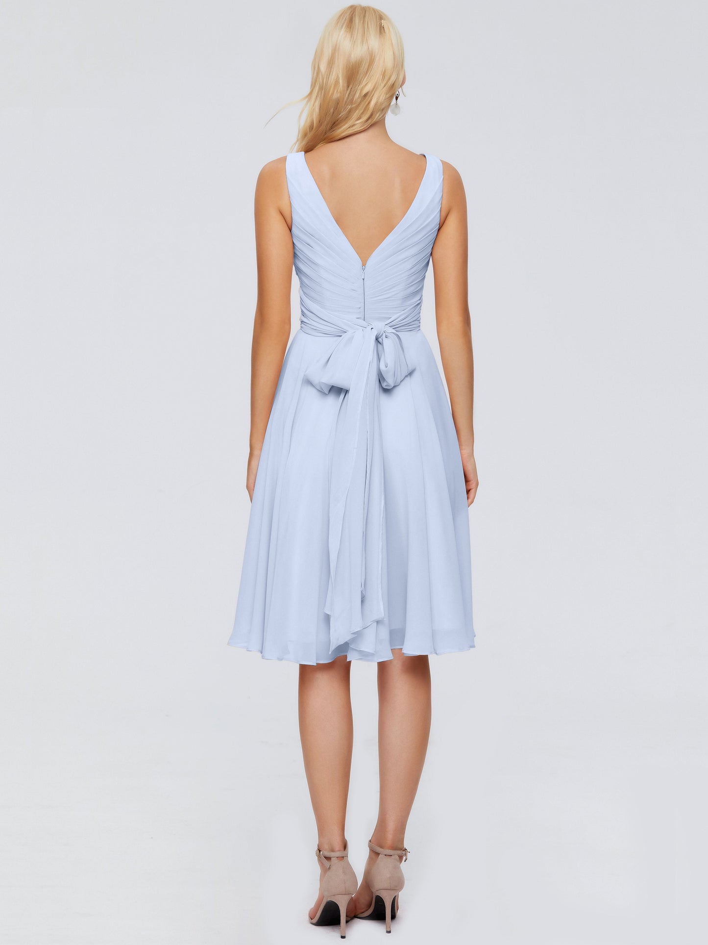 Jocelyn V-Neck Knee Length Chiffon Bridesmaid Dresses