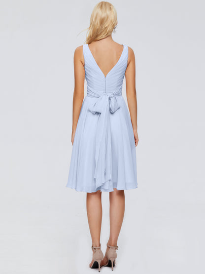 Jocelyn V-Neck Knee Length Chiffon Bridesmaid Dresses