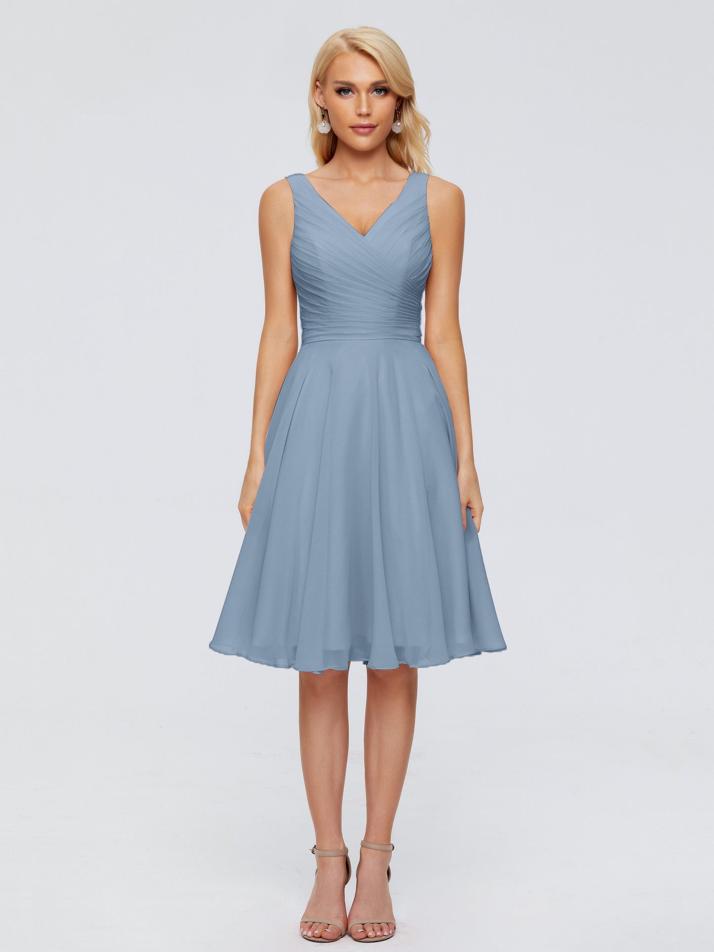 Jocelyn V-Neck Knee Length Chiffon Bridesmaid Dresses