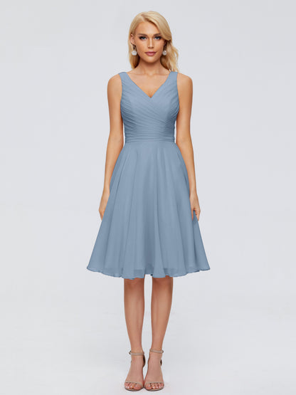 Jocelyn V-Neck Knee Length Chiffon Bridesmaid Dresses