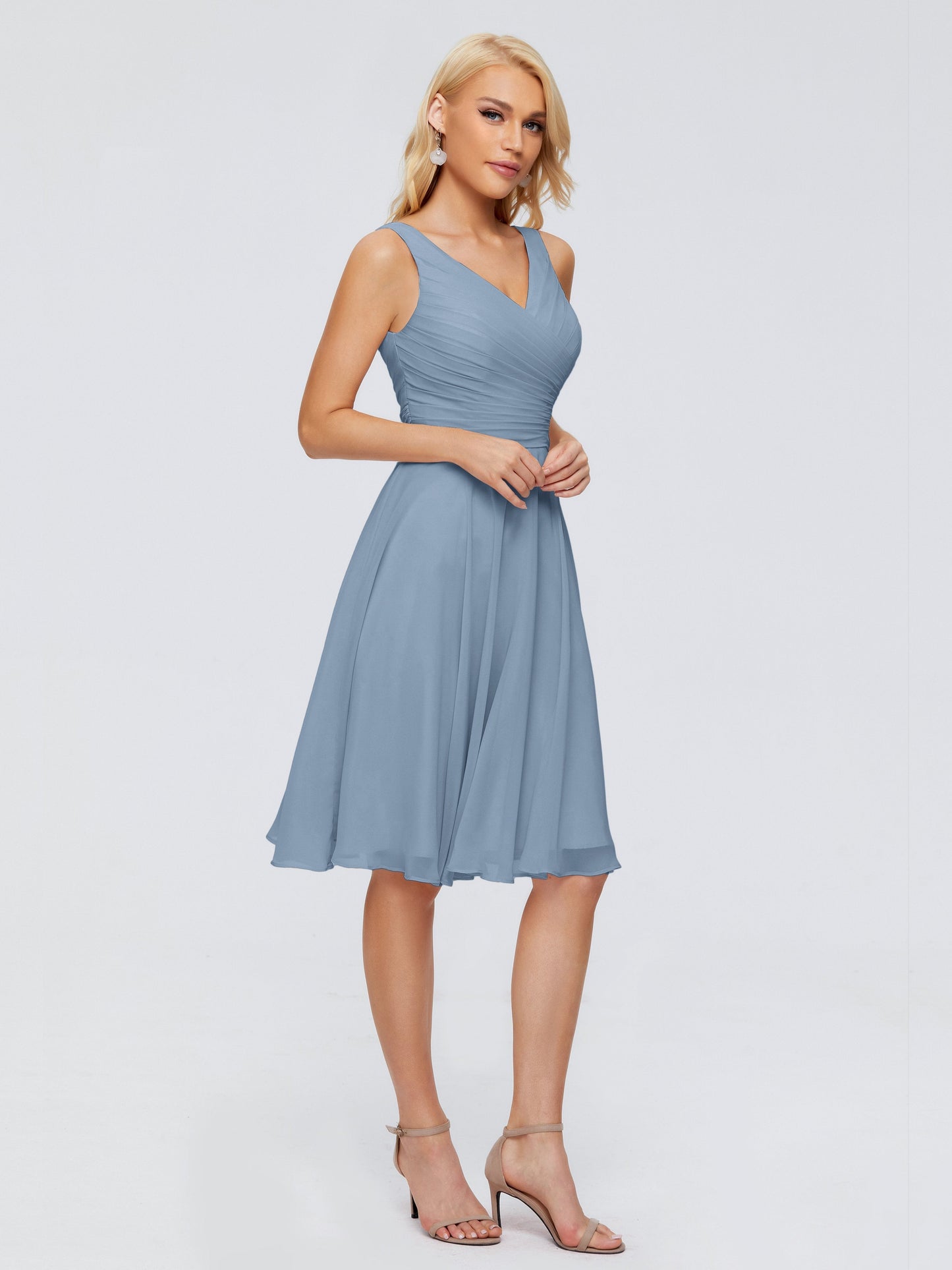 Jocelyn V-Neck Knee Length Chiffon Bridesmaid Dresses