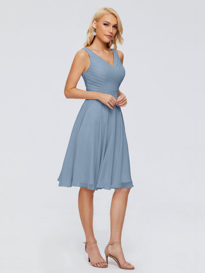 Jocelyn V-Neck Knee Length Chiffon Bridesmaid Dresses