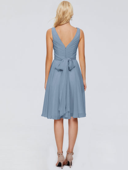 Jocelyn V-Neck Knee Length Chiffon Bridesmaid Dresses