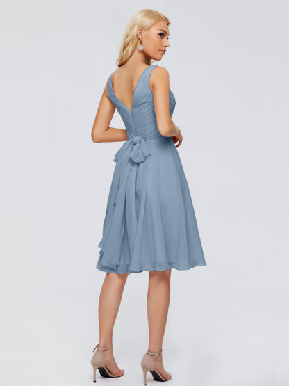 Jocelyn V-Neck Knee Length Chiffon Bridesmaid Dresses