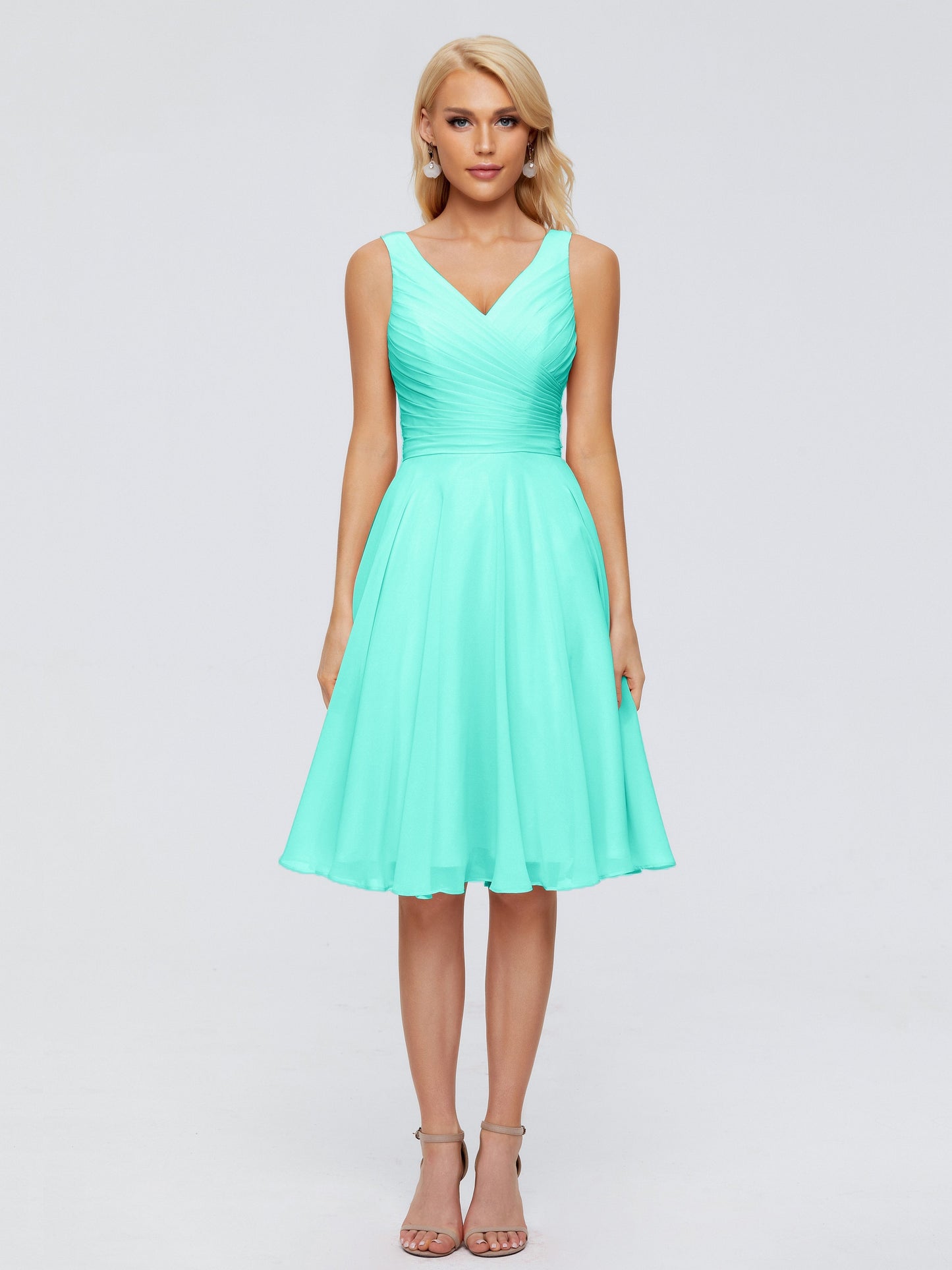 Jocelyn V-Neck Knee Length Chiffon Bridesmaid Dresses