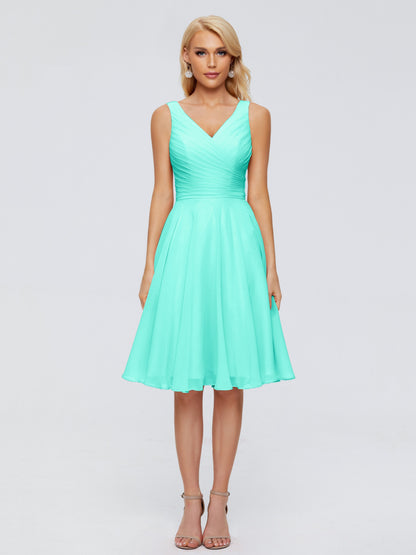 Jocelyn V-Neck Knee Length Chiffon Bridesmaid Dresses