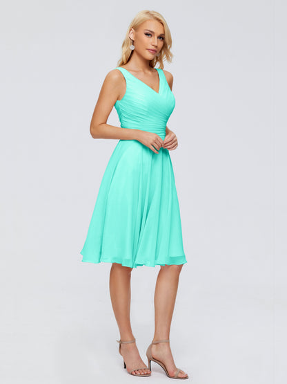 Jocelyn V-Neck Knee Length Chiffon Bridesmaid Dresses