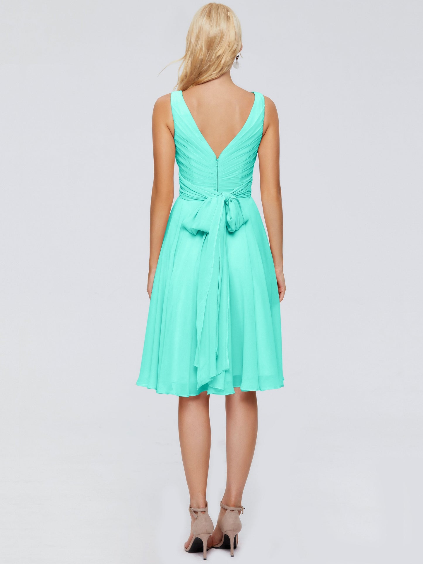 Jocelyn V-Neck Knee Length Chiffon Bridesmaid Dresses