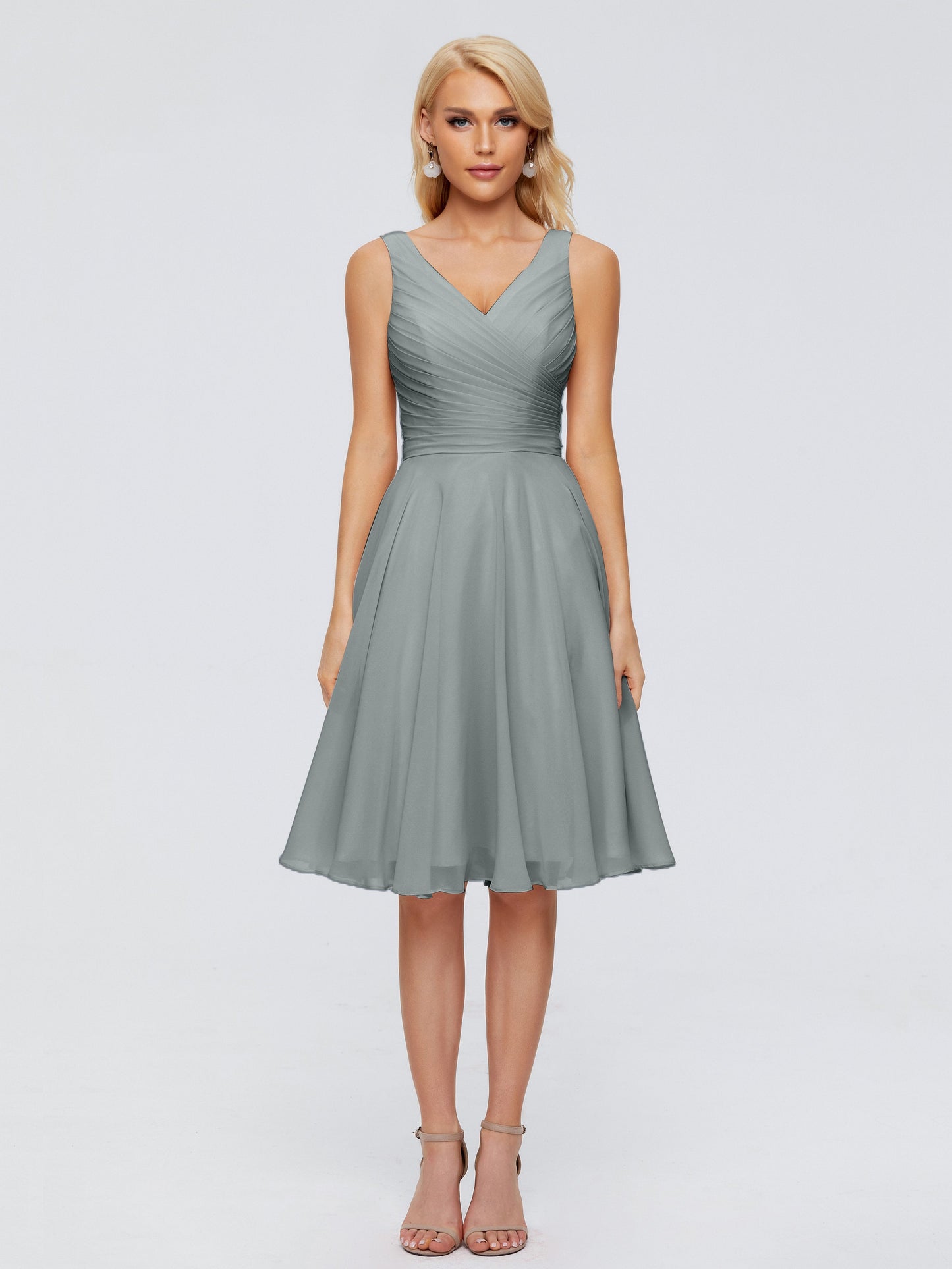 Jocelyn V-Neck Knee Length Chiffon Bridesmaid Dresses