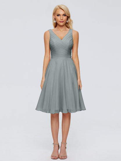 Jocelyn V-Neck Knee Length Chiffon Bridesmaid Dresses