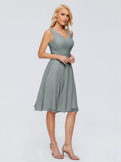 Jocelyn V-Neck Knee Length Chiffon Bridesmaid Dresses