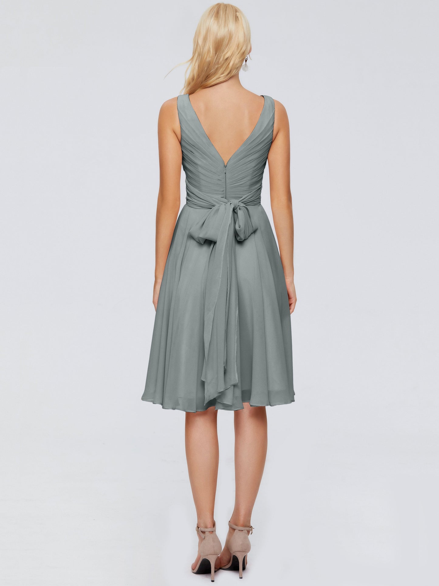 Jocelyn V-Neck Knee Length Chiffon Bridesmaid Dresses
