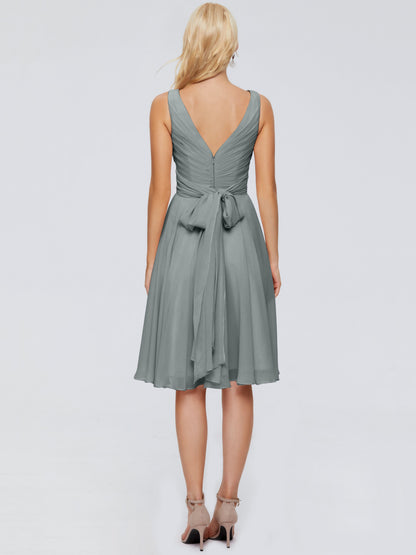 Jocelyn V-Neck Knee Length Chiffon Bridesmaid Dresses