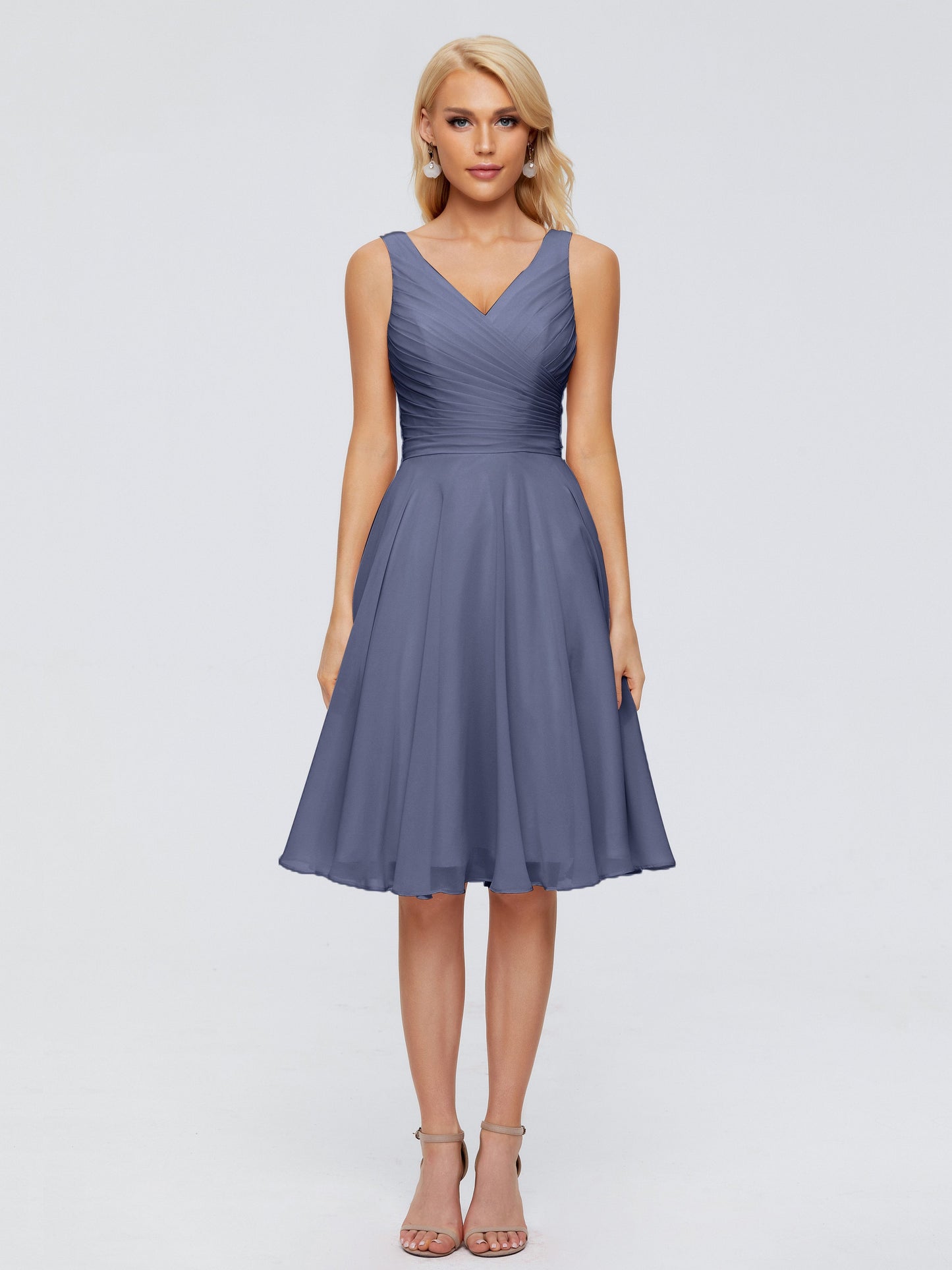 Jocelyn V-Neck Knee Length Chiffon Bridesmaid Dresses