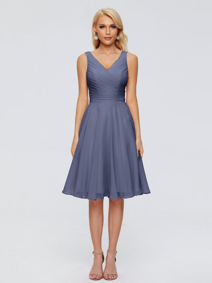 Jocelyn V-Neck Knee Length Chiffon Bridesmaid Dresses