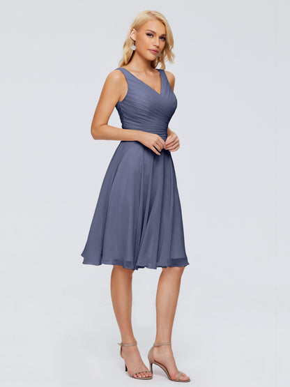 Jocelyn V-Neck Knee Length Chiffon Bridesmaid Dresses