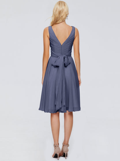 Jocelyn V-Neck Knee Length Chiffon Bridesmaid Dresses
