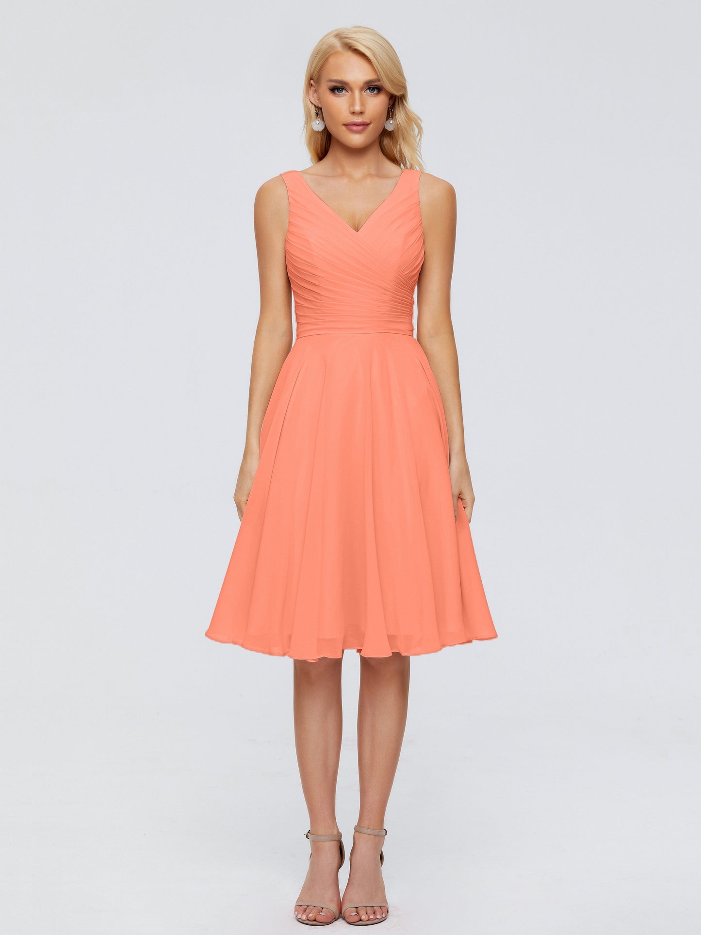 Jocelyn V-Neck Knee Length Chiffon Bridesmaid Dresses