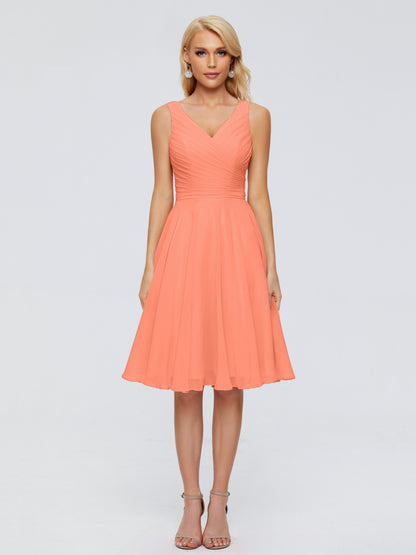 Jocelyn V-Neck Knee Length Chiffon Bridesmaid Dresses