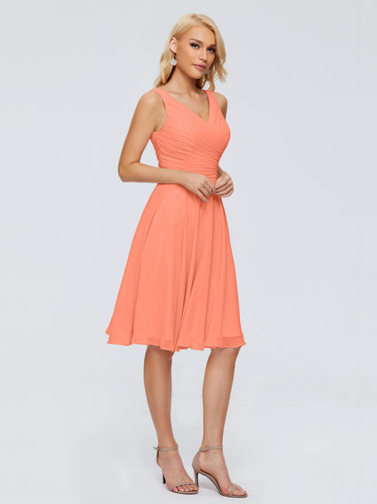 Jocelyn V-Neck Knee Length Chiffon Bridesmaid Dresses
