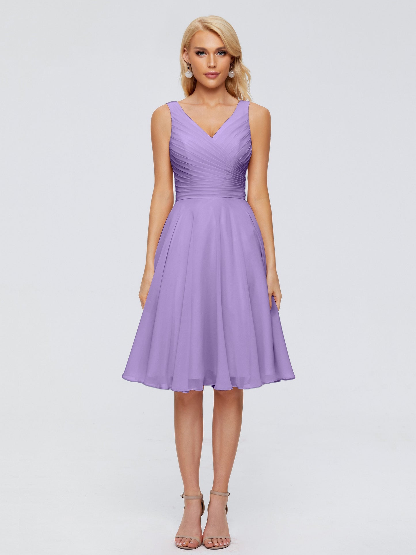 Jocelyn V-Neck Knee Length Chiffon Bridesmaid Dresses