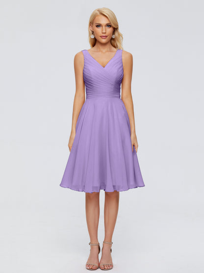 Jocelyn V-Neck Knee Length Chiffon Bridesmaid Dresses