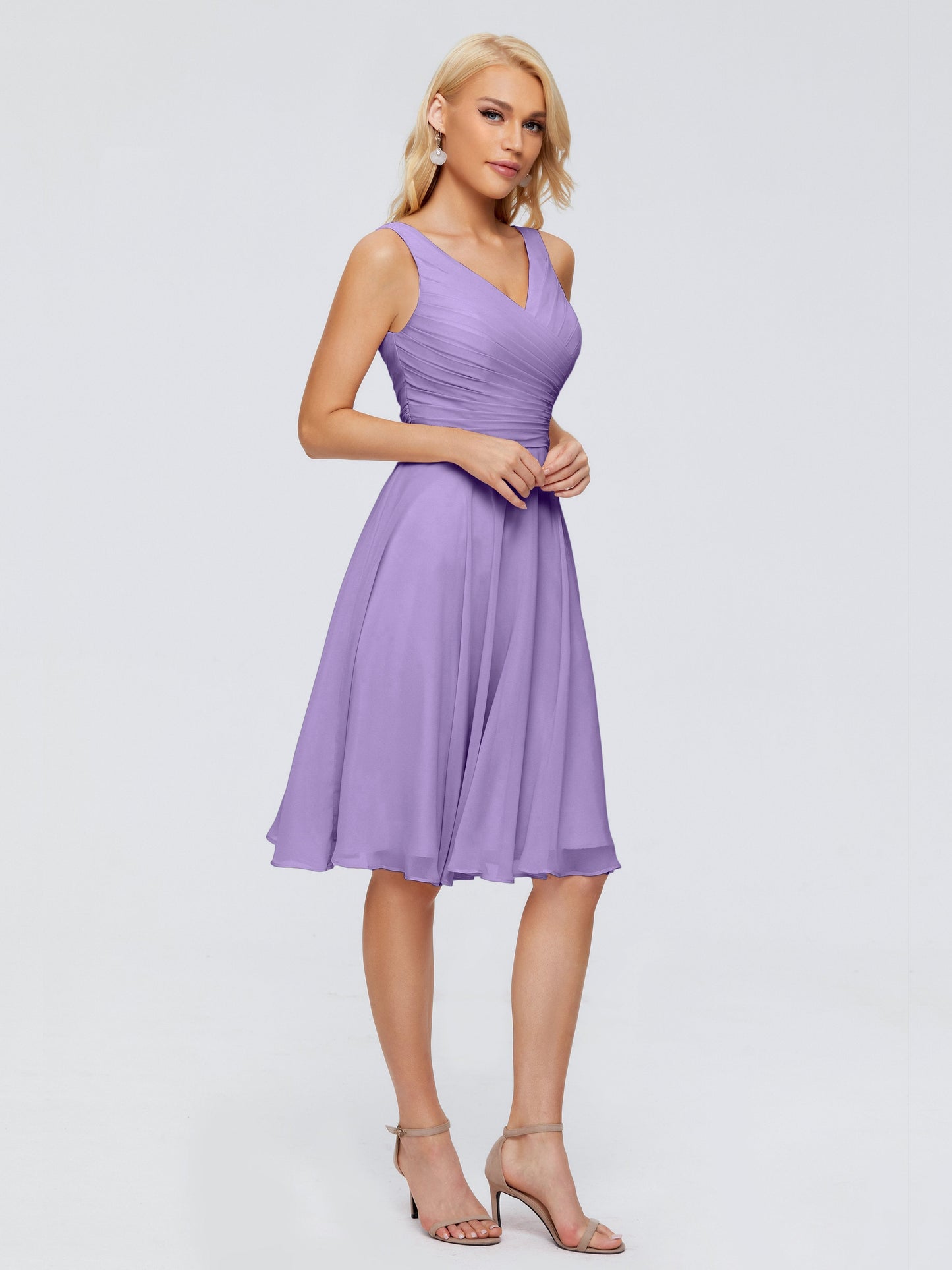 Jocelyn V-Neck Knee Length Chiffon Bridesmaid Dresses