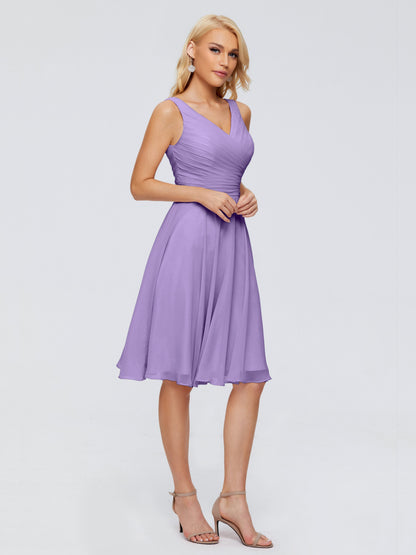 Jocelyn V-Neck Knee Length Chiffon Bridesmaid Dresses