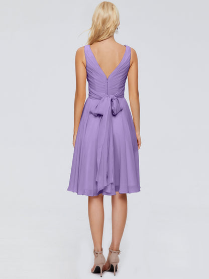 Jocelyn V-Neck Knee Length Chiffon Bridesmaid Dresses