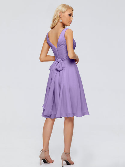 Jocelyn V-Neck Knee Length Chiffon Bridesmaid Dresses
