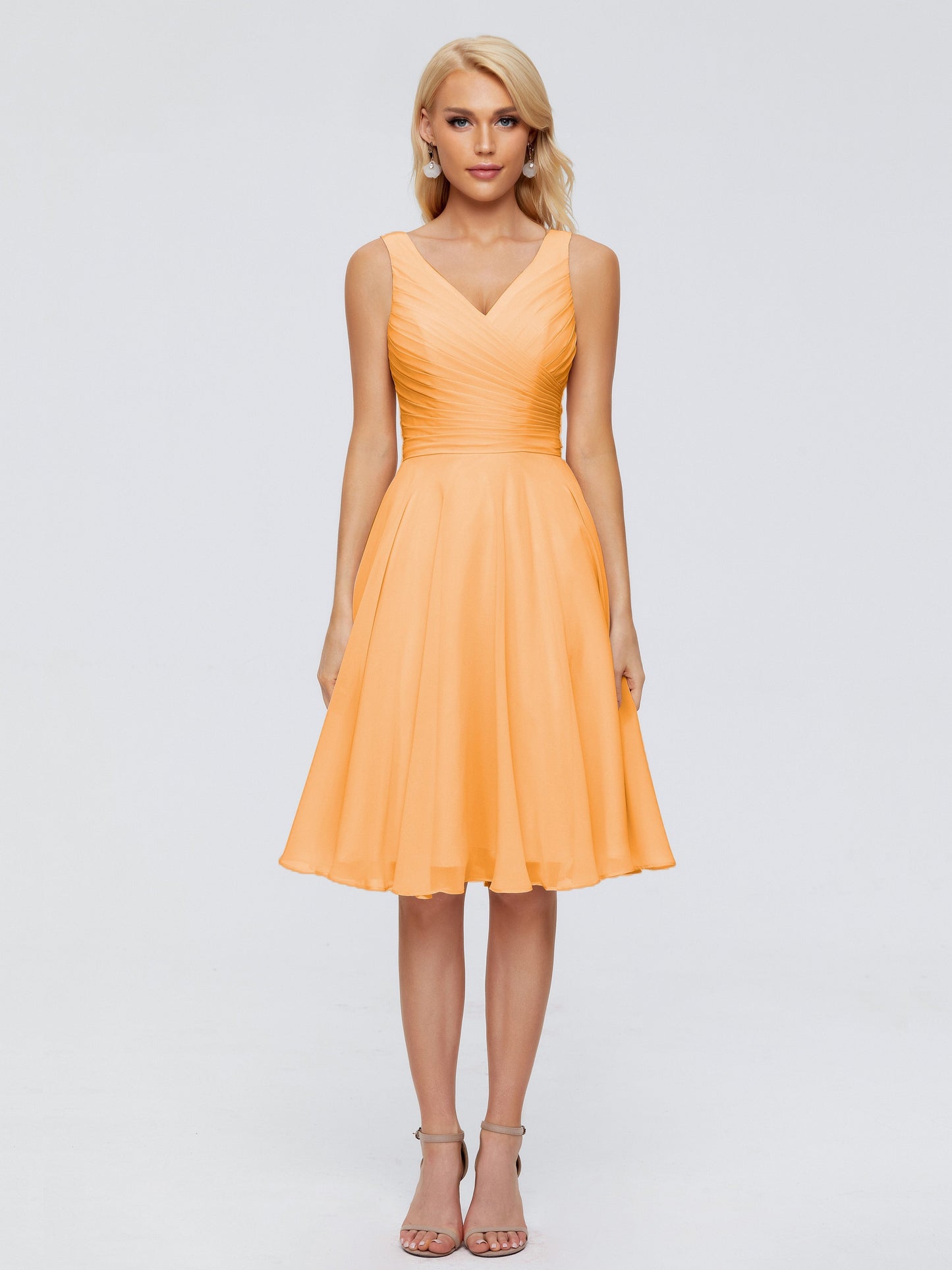 Jocelyn V-Neck Knee Length Chiffon Bridesmaid Dresses