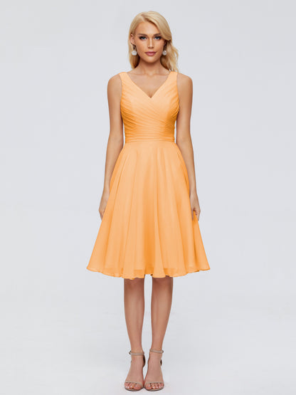 Jocelyn V-Neck Knee Length Chiffon Bridesmaid Dresses