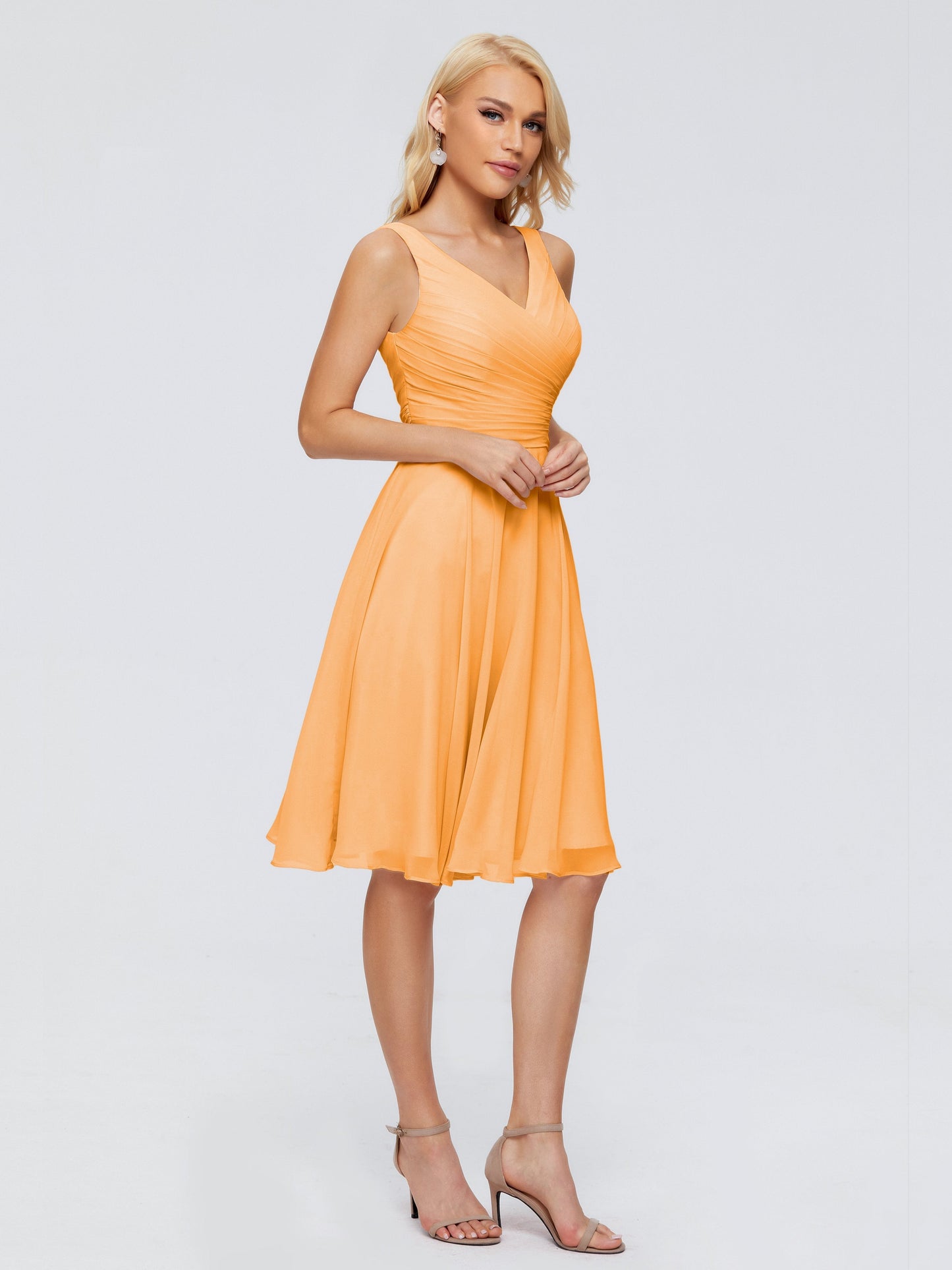 Jocelyn V-Neck Knee Length Chiffon Bridesmaid Dresses