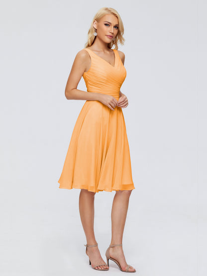 Jocelyn V-Neck Knee Length Chiffon Bridesmaid Dresses