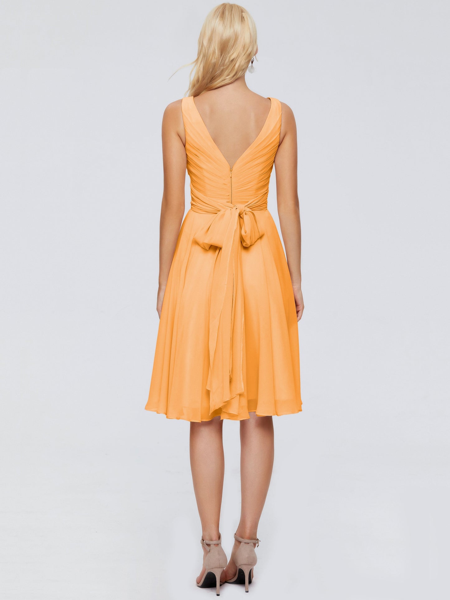 Jocelyn V-Neck Knee Length Chiffon Bridesmaid Dresses