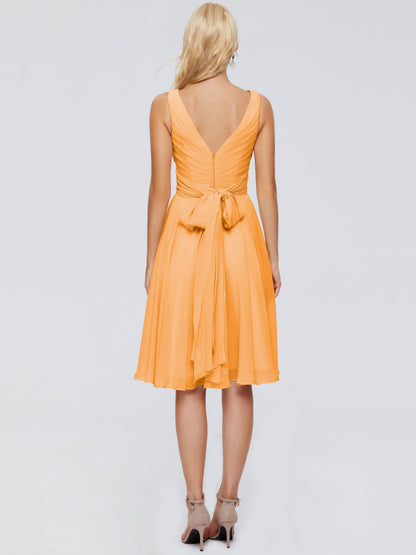 Jocelyn V-Neck Knee Length Chiffon Bridesmaid Dresses