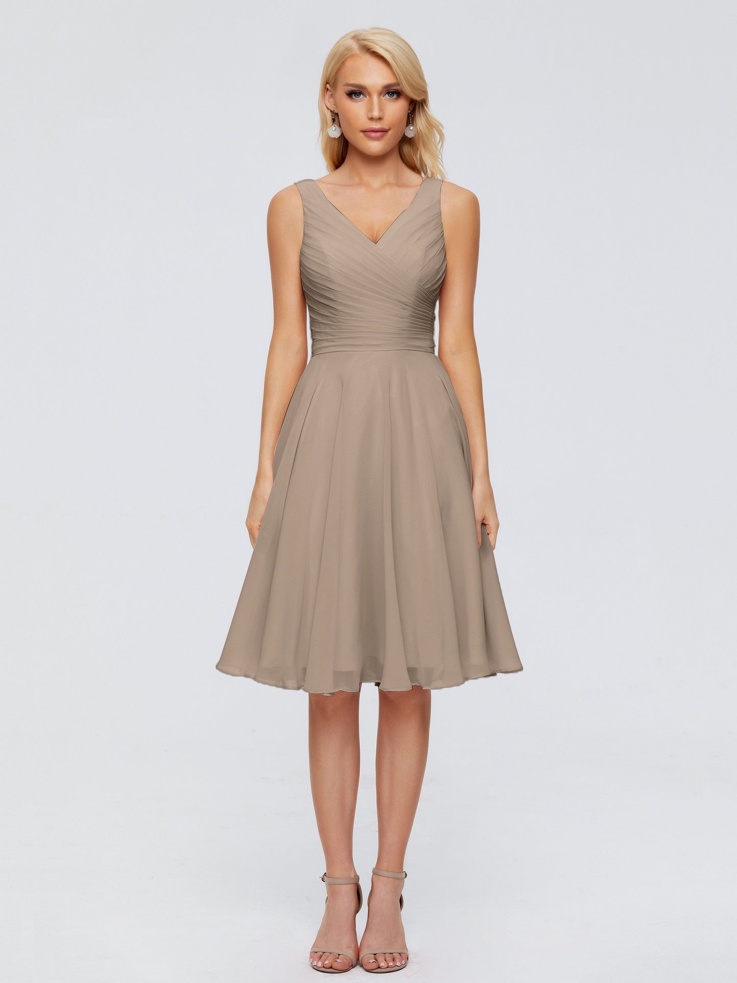 Jocelyn V-Neck Knee Length Chiffon Bridesmaid Dresses