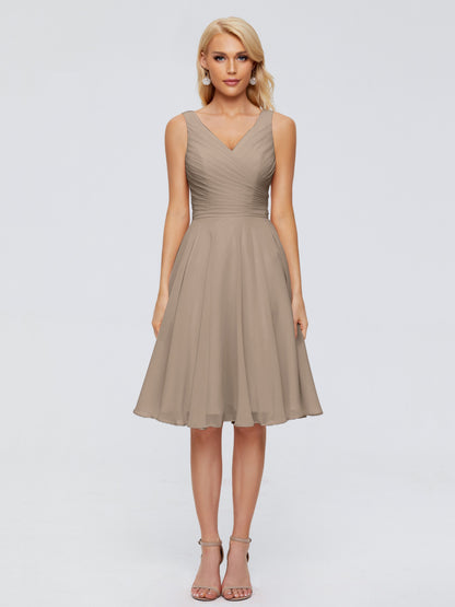 Jocelyn V-Neck Knee Length Chiffon Bridesmaid Dresses
