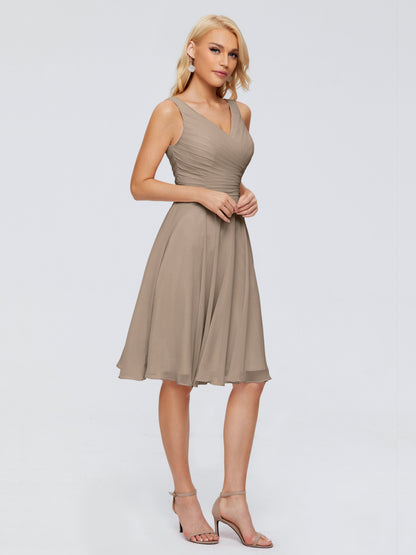 Jocelyn V-Neck Knee Length Chiffon Bridesmaid Dresses