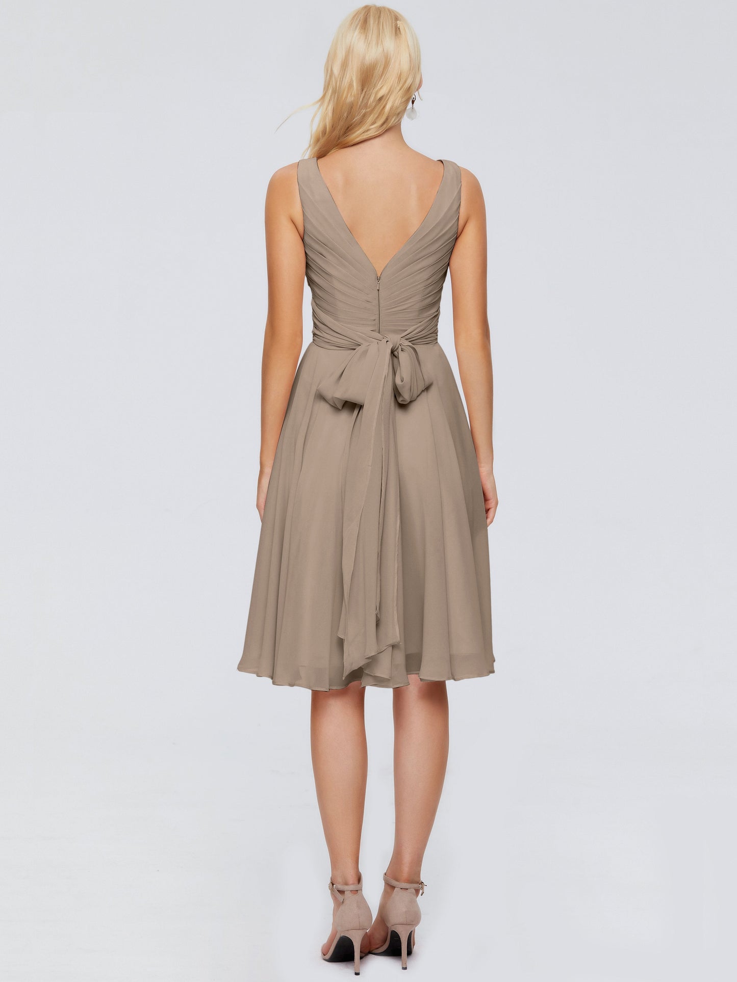 Jocelyn V-Neck Knee Length Chiffon Bridesmaid Dresses