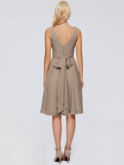 Jocelyn V-Neck Knee Length Chiffon Bridesmaid Dresses