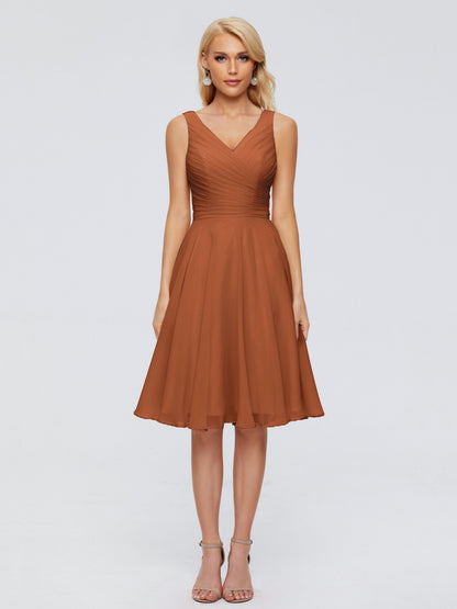 Jocelyn V-Neck Knee Length Chiffon Bridesmaid Dresses