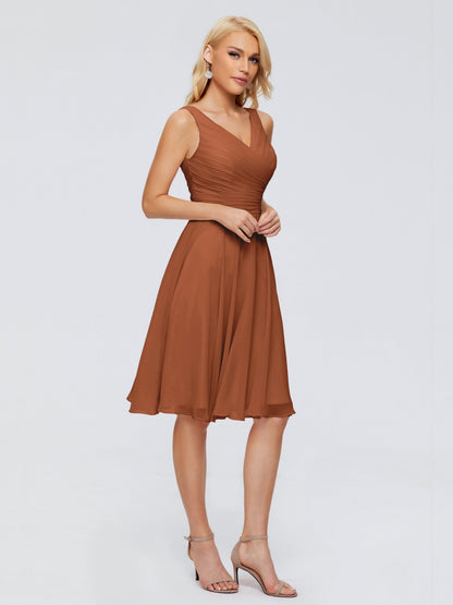 Jocelyn V-Neck Knee Length Chiffon Bridesmaid Dresses