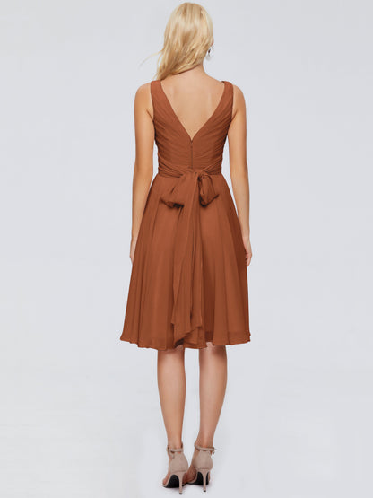 Jocelyn V-Neck Knee Length Chiffon Bridesmaid Dresses