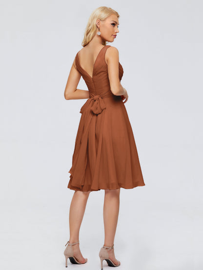 Jocelyn V-Neck Knee Length Chiffon Bridesmaid Dresses